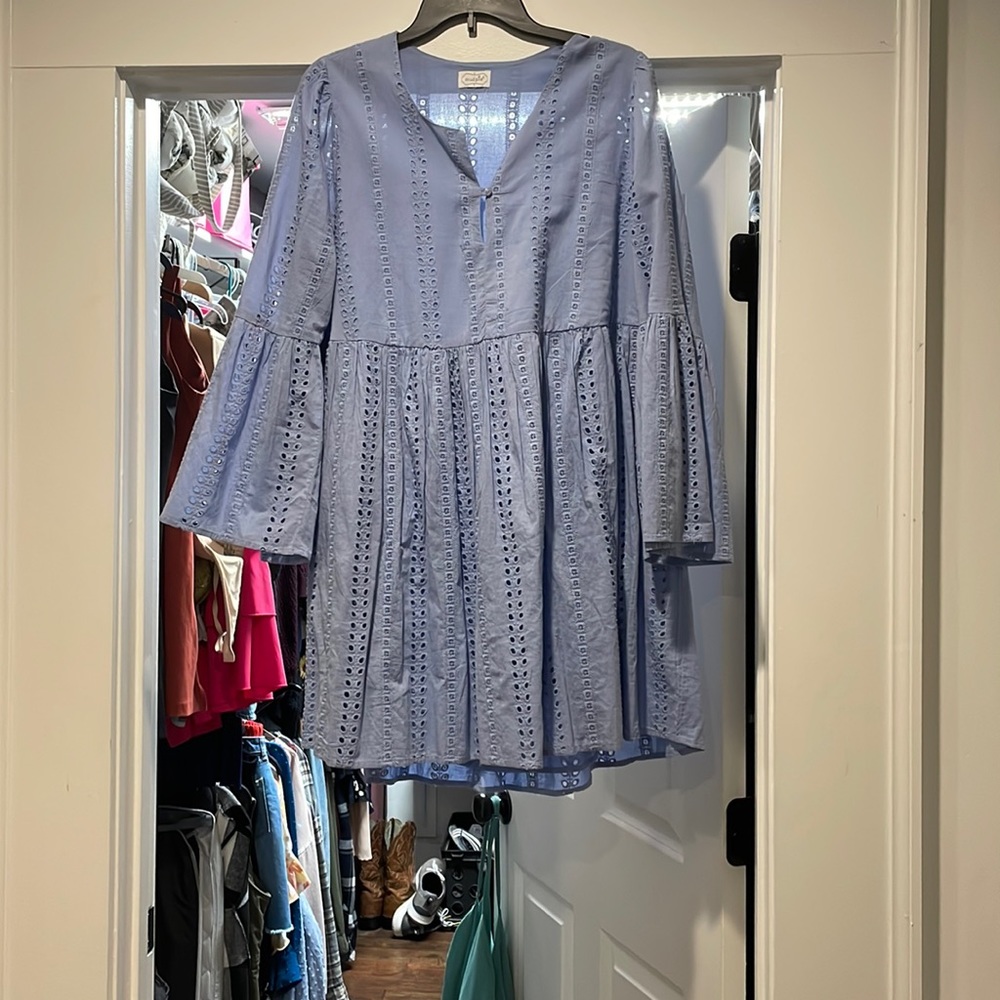 Light blue puff sleeve mini dress